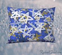 Load image into Gallery viewer, Pillowcase with Blue White Stars Art by Toronto Artist Rachael Grad