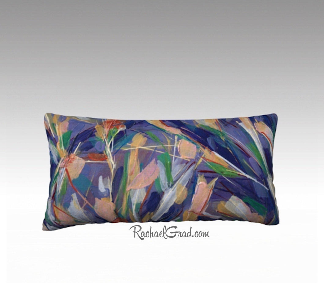 Pink Purple Flowers Art Pillow, Abstract Art Long Pillowcase, Abstract Floral PillowCover, Velvet Linen Pillowcase, Purple Decorative Pillow by Artist Rachael