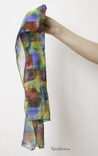 Load image into Gallery viewer, Primary Colors Art Scarf held in hand by Artist Rachael Grad