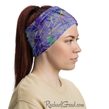 Load image into Gallery viewer, Purple Face Mask as Head Bandana by Artist Rachael Grad side view