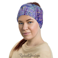 Load image into Gallery viewer, Purple Face Mask as Head Bandana by Artist Rachael Grad 