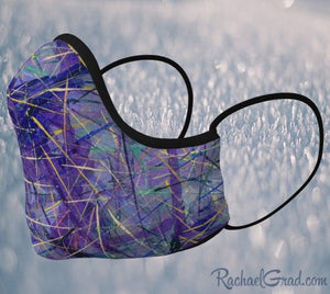 Purple Face Mask with Abstract Art by Canadian Artist Rachael Grad side view 