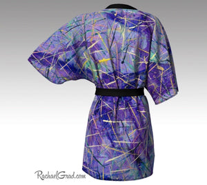 Purple Art Robes for Women, Holiday Gift for Her, Purple Kimono Bathrobe, Purple Robes, Original Art Robe, Purple Abstract Art Brides Robes by Artist Rachael Grad