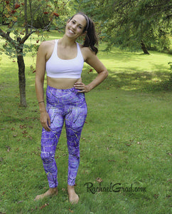 Purple Leggings | Yoga Leggings Women by Artist Rachael Grad, Jess Pilates front view