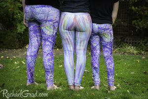Purple Leggings Mom and Me Matching Pants by Artist Rachael Grad 3 leggings in a row back
