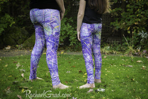 Purple Leggings with Abstract Art by Artist Rachael Grad on mom and daughter back