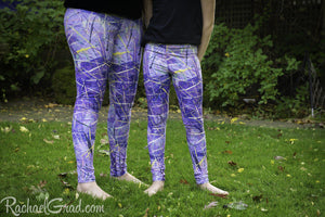 Purple Leggings with Abstract Art by Artist Rachael Grad on mom and daughter front