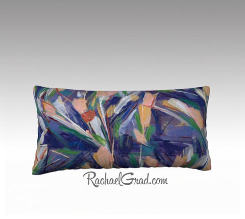 Purple Pink Flowers Art Pillow, Abstract Art Long Pillowcase, Abstract Floral PillowCover, Velvet Linen Pillowcase, Purple Decorative Pillow by Artist Rachael Grad