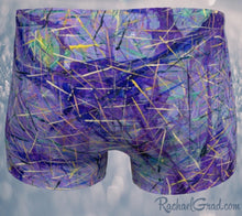 Load image into Gallery viewer, Purple Shorts for Women with Artwork by Toronto Artist Rachael Grad back view