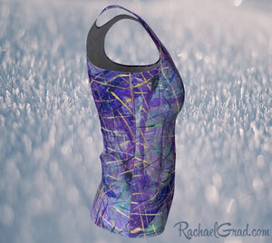 Fitted Athletic Tank Top in Purple, Long Style by Toronto Artist Rachael Grad side view