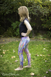 Rainbow Striped Leggings Multicolor Yoga Tights by Artist Rachael Grad side view