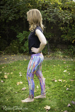 Load image into Gallery viewer, Colorful Art Leggings by Toronto Artist Rachael Grad side view on Mom