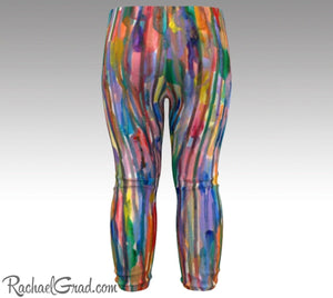 Rainbow Striped Baby Leggings, Multicolor Baby Tights Toddler Art Clothes by Artist Rachael Grad back view size 3T