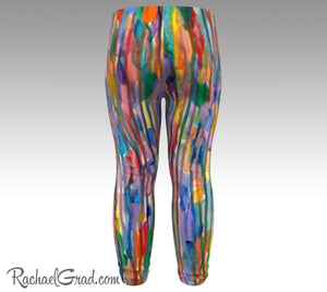 Rainbow Striped Baby Leggings, Multicolor Baby Tights Toddler Art Clothes by Artist Rachael Grad back view