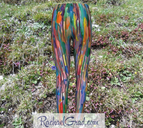 Kids Leggings with Rainbow Stripes Art by Toronto Artist Rachael Grad back view