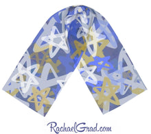 Load image into Gallery viewer, Silk Art Scarf with Blue Stars Art by Toronto Artist Rachael Grad