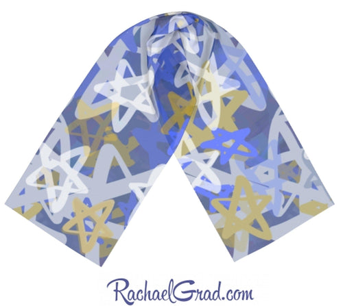 Silk Art Scarf with Blue Stars Art by Toronto Artist Rachael Grad