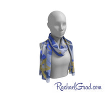 Load image into Gallery viewer, Silk Art Scarf with Blue and white Stars Art by Toronto Artist Rachael Grad