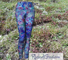 Load image into Gallery viewer, Snowflake Yoga Leggings for Women, Holiday Gift for Her, Purple Blue Tights, Winter Gifts Art Pants by Artist Rachael Grad