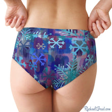 Load image into Gallery viewer, Snowflakes Women&#39;s Briefs by Toronto Artist Rachael Grad on model back view