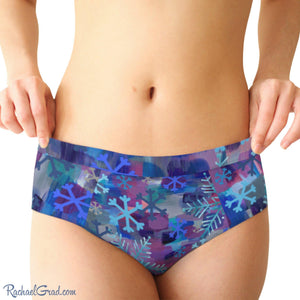 Snowflakes Women's Briefs by Toronto Artist Rachael Grad on model front view