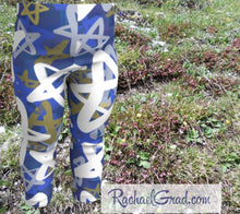 Load image into Gallery viewer, Star Leggings for Babies, Hanukkah Gift for Baby, Blue White Stars Tights, Chanukah Gifts Pants, Star Leggings for Toddlers Clothes Chanukah by Canadian Artist Rachael Grad front