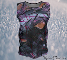 Load image into Gallery viewer, Tank Tops for Women in Black Purple Art by Toronto Artist Rachael Grad front view