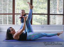 Load image into Gallery viewer, Turquoise Baby Leggings, Teal Baby Tights Art by Artist Rachael Grad on mom and baby pilates move