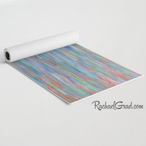 Yoga Mat in Teal and Blue, Calming Art by Toronto Artist Rachael Grad rolled up