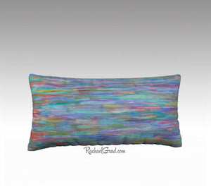 Turquoise Blue Red Teal Multicolor Lines Art Long Pillowcase 24 x 12, Artist Rachael Grad