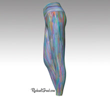 Load image into Gallery viewer, Turquoise Yoga Leggings, Colorful Art Tights by Artist Rachael Grad side view