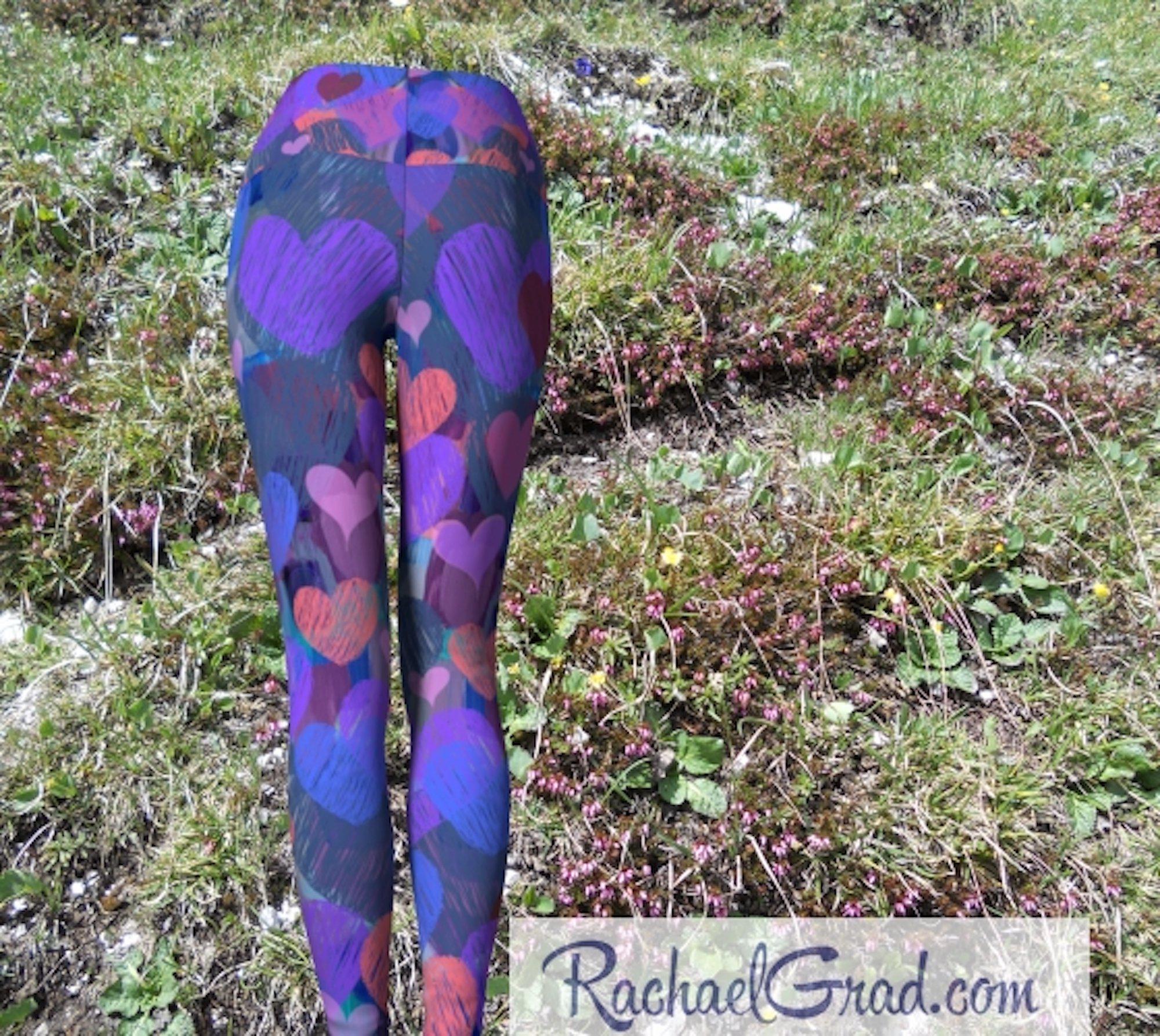 Purple and Green Splatter with Purple Hearts SFG, Women's Fine Art  High-Waist Leggings