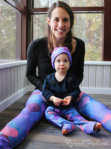 Valentines hearts leggings on Mom and Baby by Artist Rachael Grad  with matching beanie hat