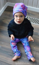 Load image into Gallery viewer, Valentines baby hat and leggings on baby Rachel by Artist Rachael Grad top view