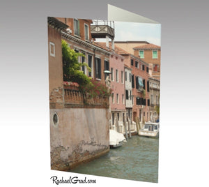 Venice, Italy, Canal Water and Boats Note Card Stationery by Rachael Grad back of cards