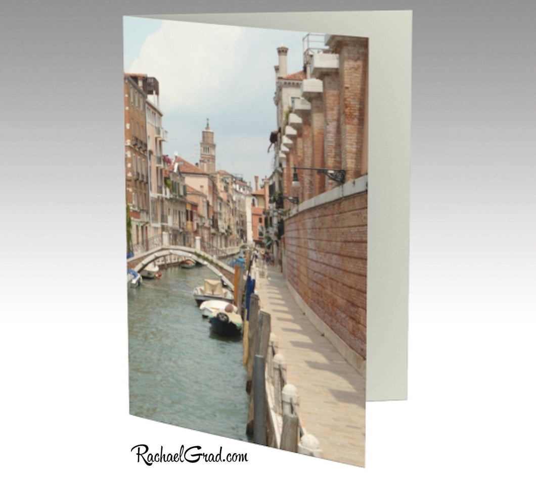 Venice, Italy, Canal Water and Boats Note Card Stationery by Rachael Grad, front side