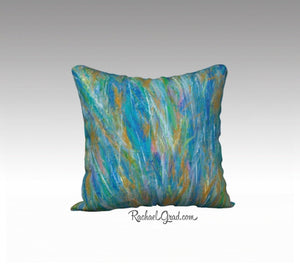  Blue Green Wild Flowers Abstract Art Pillowcase by Toronto Artist Rachael Grad