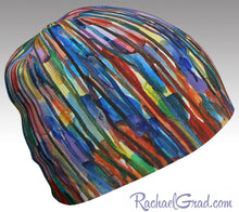 Load image into Gallery viewer, Winter Hat Beanie with Colorful Stripes Toque Women, Kids Beanie Hat Multicolor Art Hats Beanie Women Colorful Hats for Her, Winter Gifts by Toronto Artist Rachael Grad side view
