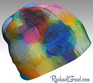 Winter Hat Rainbow Colourful Toque Women, Kids Beanie Hat Multicolor Art Pattern Hats Beanie Women Colorful Hats for Her, Winter Gifts LGTBQ by Artist Rachael Grad side view