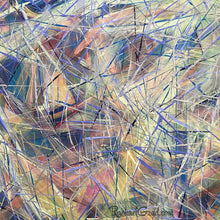 Load image into Gallery viewer, Yellow Blue Abstract Marks Painting Closeup by Toronto Artist Rachael Grad