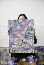 Load image into Gallery viewer, Yellow Multicolor Abstract Marks Painting Held by Toronto Artist Rachael Grad