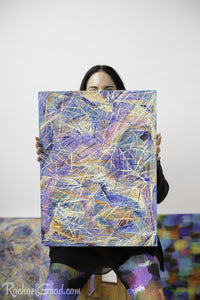 Yellow Multicolor Abstract Marks Painting Held by Toronto Artist Rachael Grad