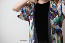 Load image into Gallery viewer, black abstract art robe on rachael grad artist kimono bathrobe