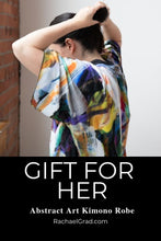 Load image into Gallery viewer, gift for her abstract art kimono robe by artist Rachael Grad artwork bathrobe
