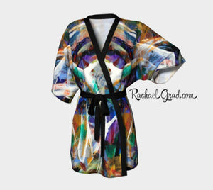 Abstract Art Black Kimono Robe by Artist Rachael Grad Canadian Made Luxury Bathrobe