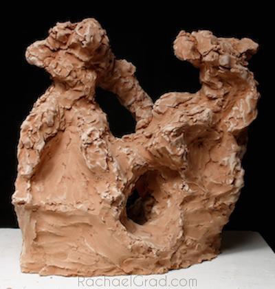 Two Figures, Abstracted Clay Sculpture by Artist Rachael Grad