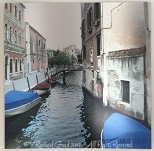 Blue Boats, Venice, Italy, Ink on Metal Limited Edition Print, 32' x 32'-rachaelgrad-32" x 32"-rachaelgrad artsy gifts colorful artwork multicolor
