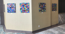 Load image into Gallery viewer, Colorful Abstract Multicolor Acrylic Art Print in Blues, Purples &amp; Multicolors by Artist Rachael Grad on view at the Hilton Toronto/Markham Suites