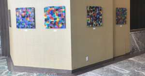 Colorful Abstract Multicolor Acrylic Art Print in Blues, Purples & Multicolors by Artist Rachael Grad on view at the Hilton Toronto/Markham Suites