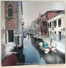 Load image into Gallery viewer, Canal Reds, Venice , Italy, Ink on Metal Limited Edition Print, 32&quot; x 32&quot;-rachaelgrad-32&quot; x 32&quot;-rachaelgrad artsy gifts colorful artwork multicolor $600